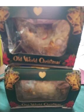 Old World Christmas Glass Ornament Boxed Set - Green & Gold